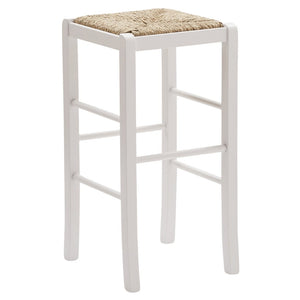 Sgabello in legno bianco seduta paglia l.41 h.73 p.44