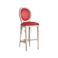 Sgabello shabby chic imbottito in legno massello con fregi