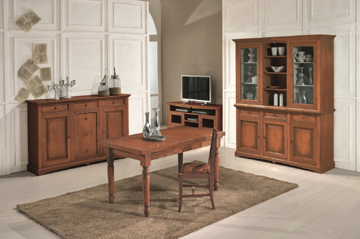 Soggiorno arte povera a goccia in legno tinta noce