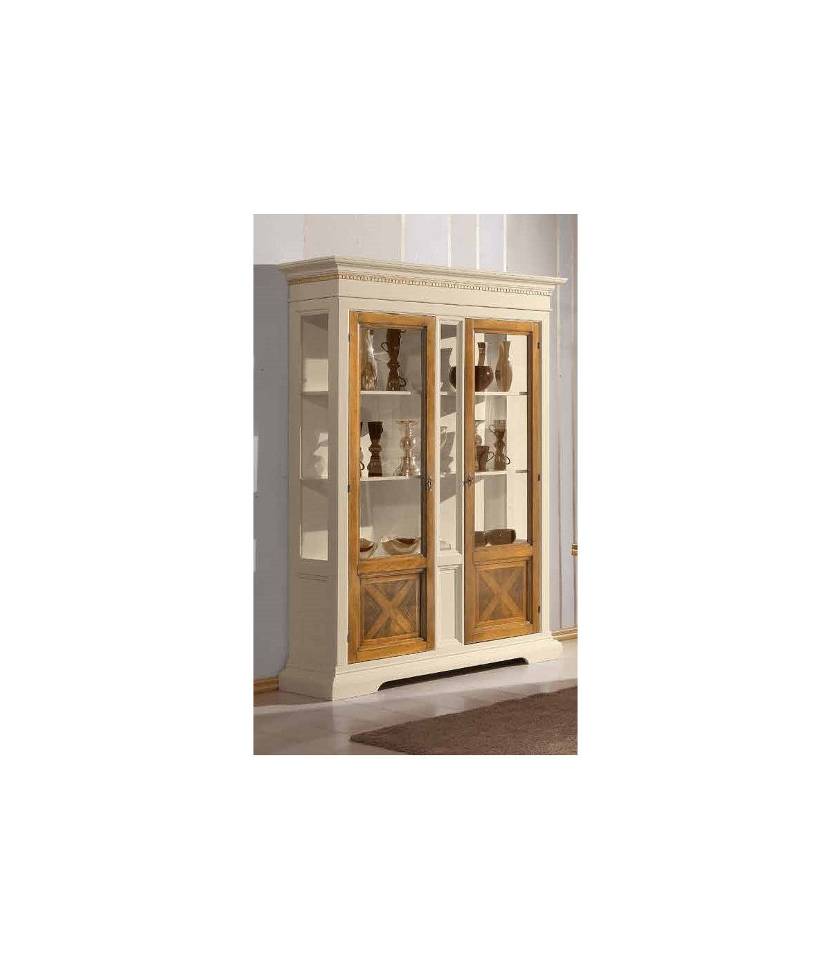 Soggiorno arte povera in legno intarsiata avorio noce grano