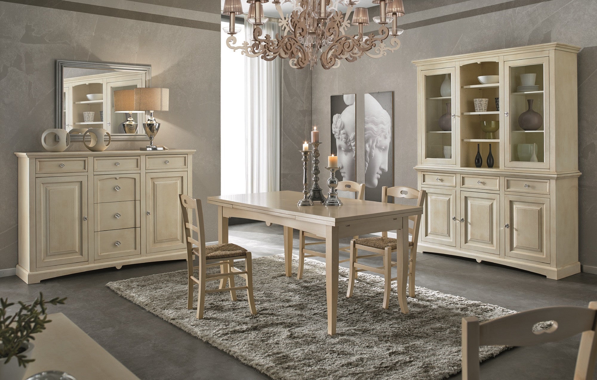 Soggiorno arte povera shabby chic in legno avorio patinato