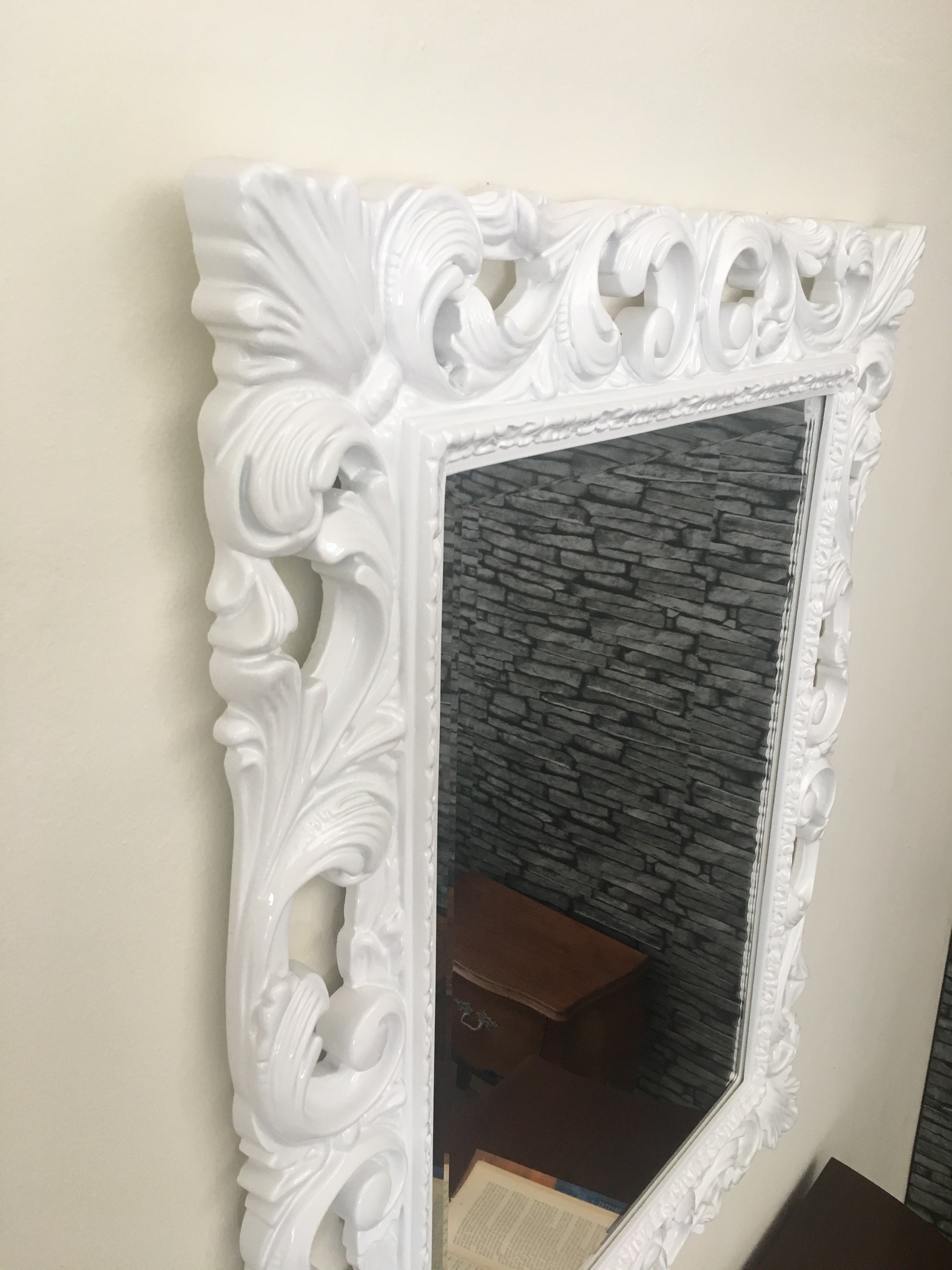 Specchiera barocca intagliata bianco lucida  l.74 p.3 h.94