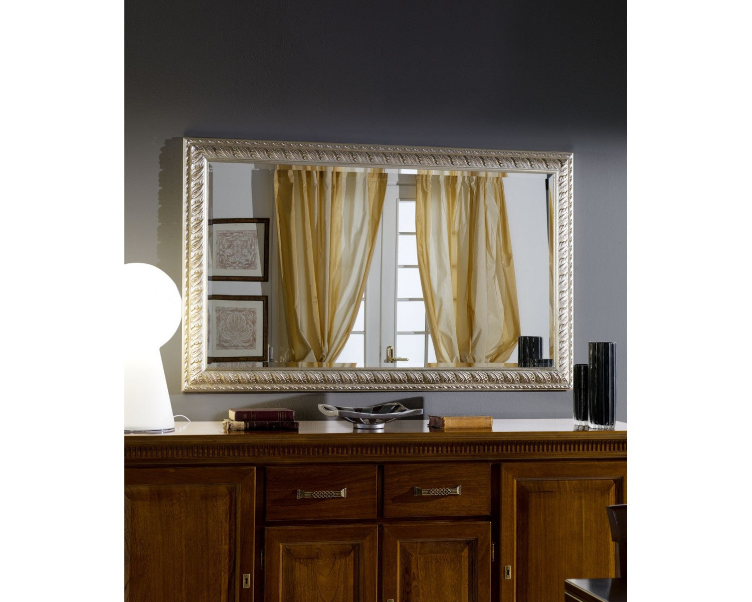 Specchiera in foglia argento rettangolare- misure:  l.180 x h. 90 x p.4