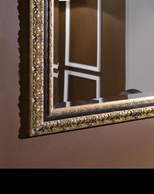 Specchiera in foglia oro con particolari noce rettangolare 66 x 86 x 3,5