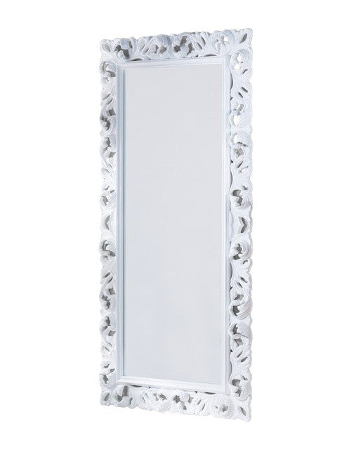 Specchiera rettangolare barocca intagliata bianco lucido l.107xp.5 h.207