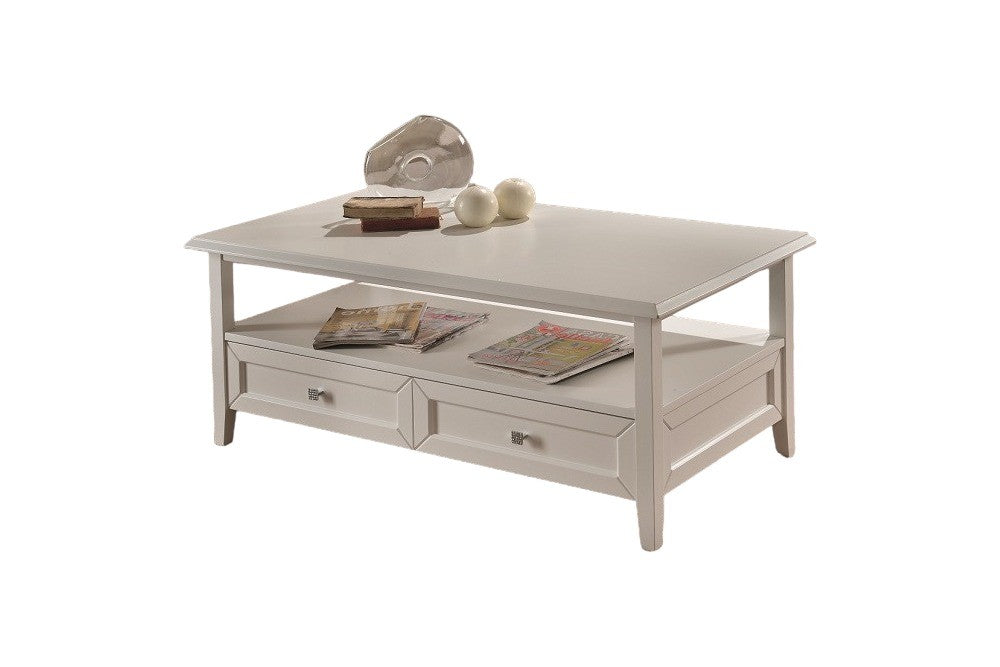 Tavolino 2 cassetti in legno classico bianco l.120 p.65 h.51