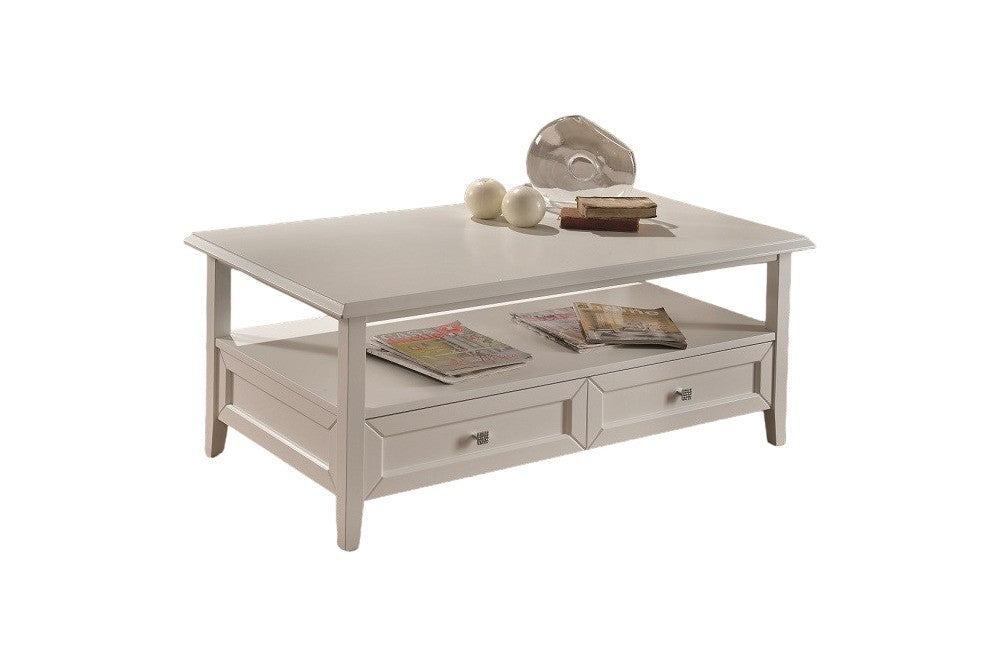 Tavolino 2 cassetti in legno classico bianco l.120 p.65 h.51