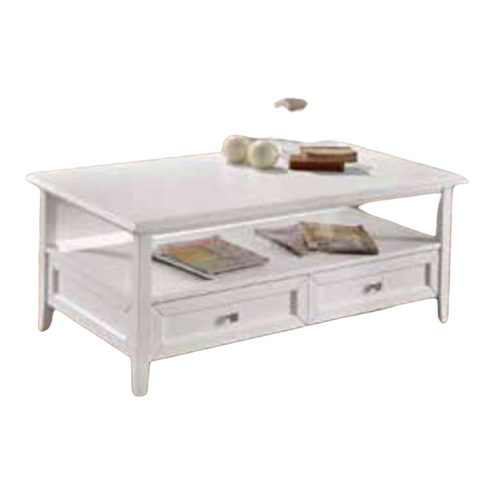 Tavolino 2 cassetti in legno classico bianco l.120 p.65 h.51