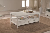 Tavolino 2 cassetti in legno classico bianco l.120 p.65 h.51