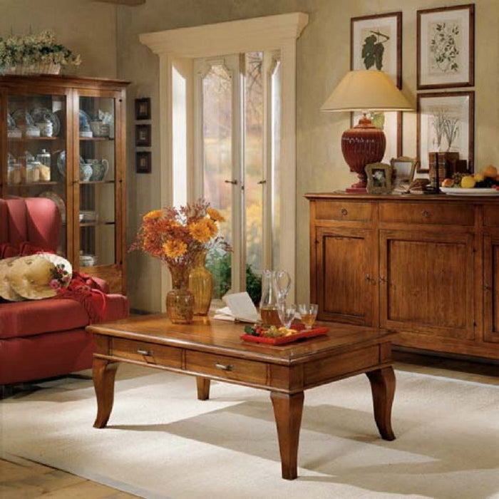 Tavolino 2 cassetti legno massello tinta noce l.120 p.80 h.48 - Mobili 2G