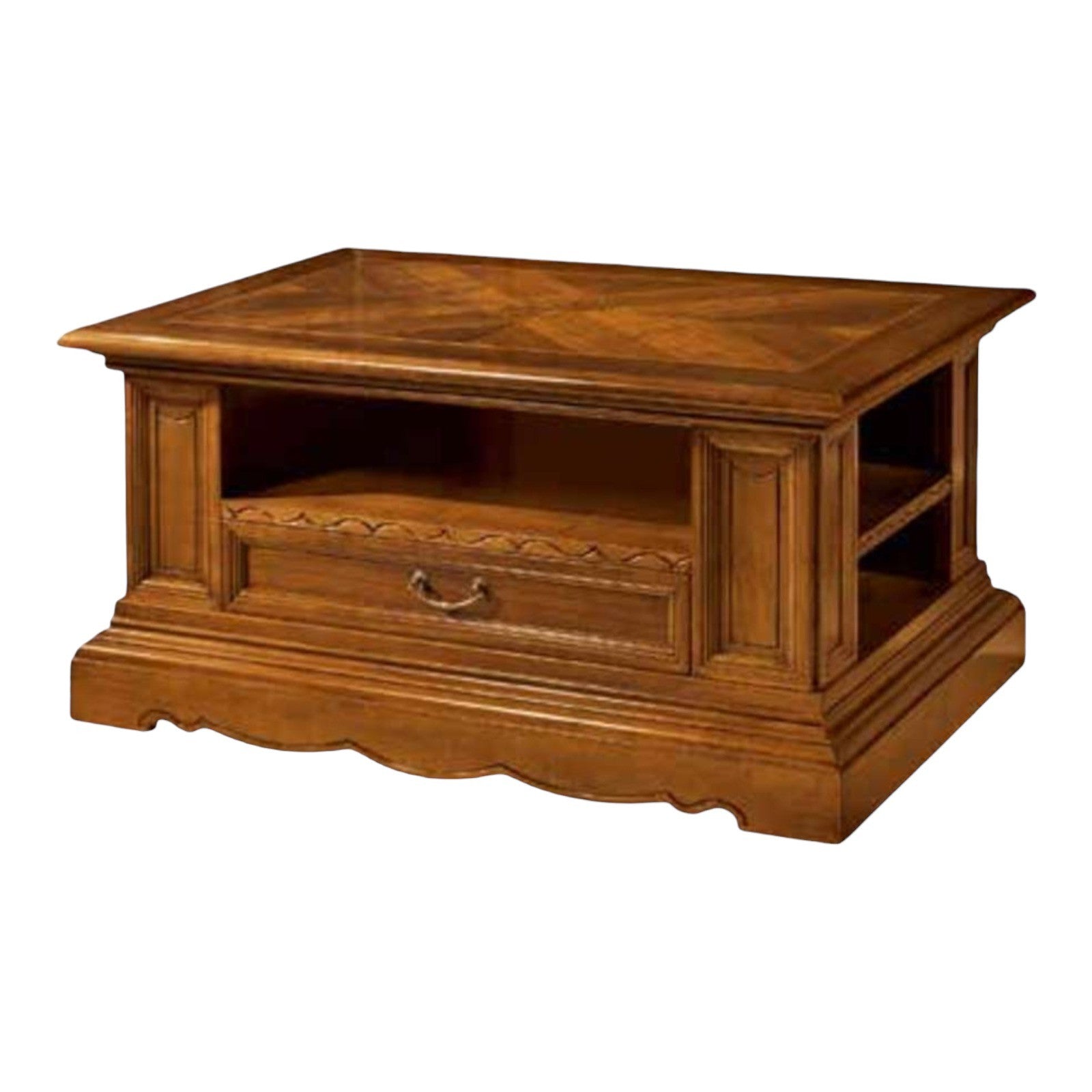 Tavolino arte povera in legno con intarsi bassano 125x75x60