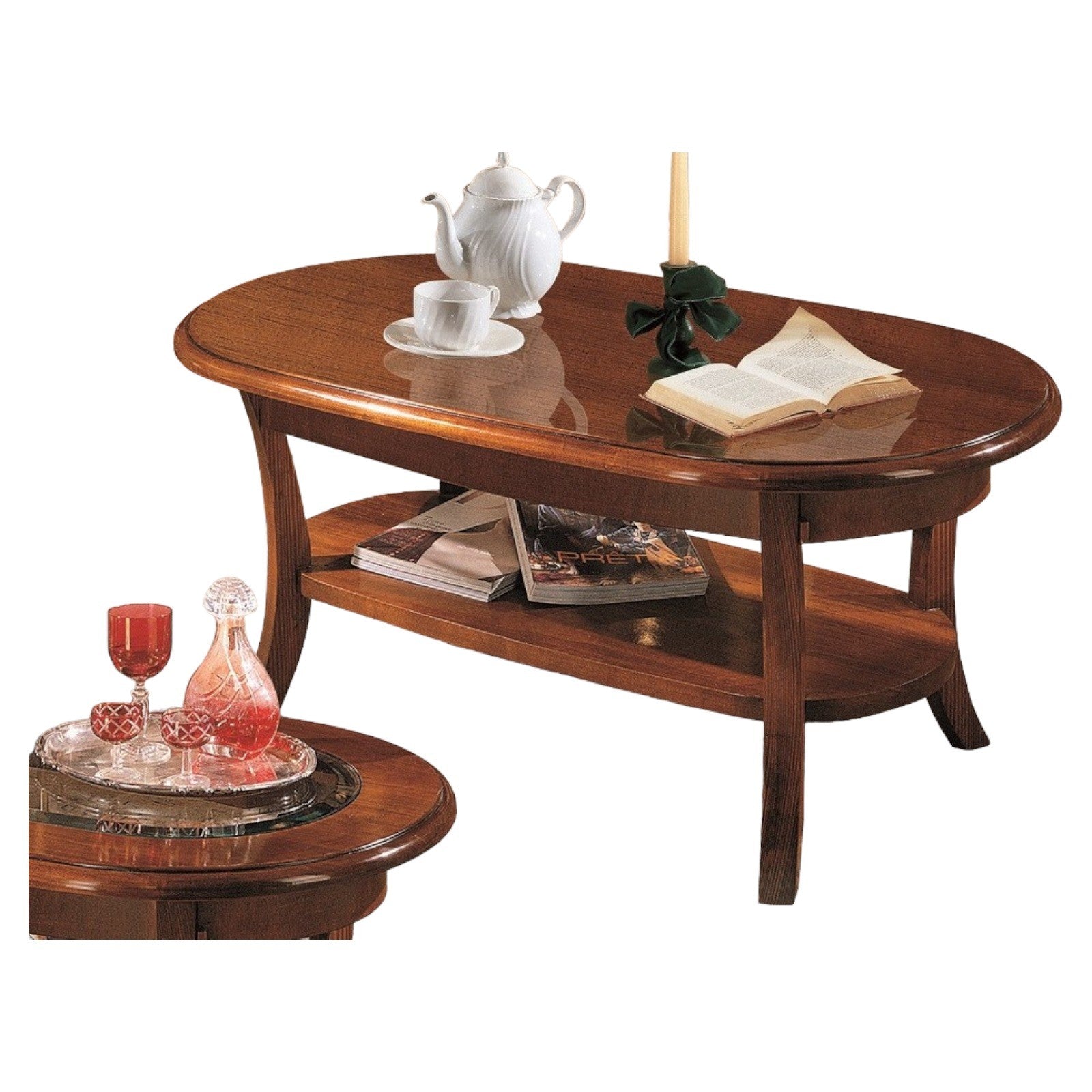 Tavolino arte povera ovale in legno tinta noce l.110 p.60 h.48 - Mobili 2G