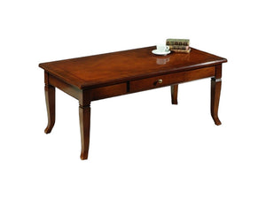 Tavolino arte povera rettangolare in legno massello tinta noce 105x55x47