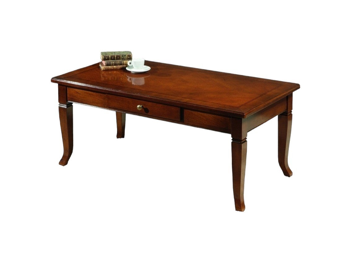 Tavolino arte povera rettangolare in legno massello tinta noce 105x55x47