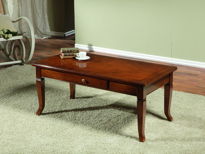 Tavolino arte povera rettangolare in legno massello tinta noce 105x55x47