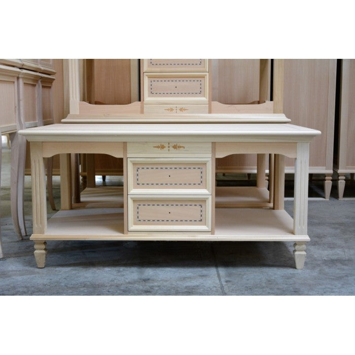 Tavolino classico 2 cassetti in legno grezzo l.115 p.65 h.55 - Mobili 2G