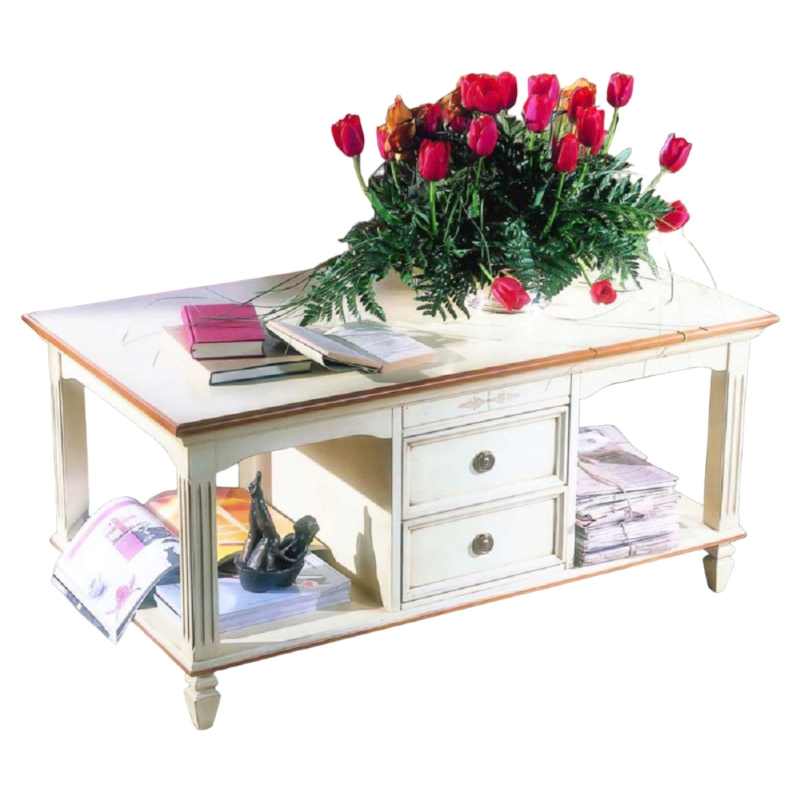 Tavolino classico 2 cassetti in legno grezzo l.115 p.65 h.55 - Mobili 2G