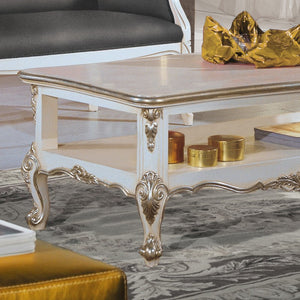 Tavolino classico legno shabby bianco argento 130x75x47 - Mobili 2G