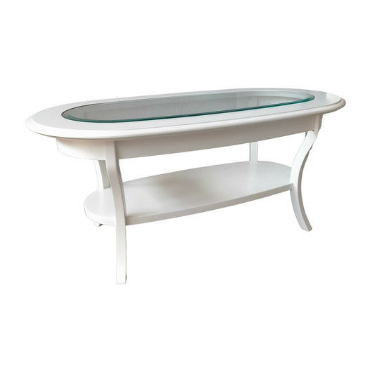 Tavolino classico ovale piano vetro shabby bianco l.110 p.60 h.48 - Mobili 2G