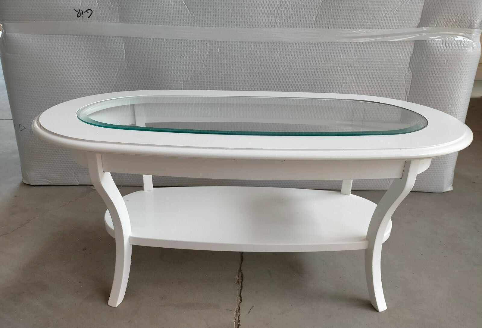 Tavolino classico ovale piano vetro shabby bianco l.110 p.60 h.48 - Mobili 2G