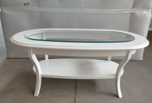 Tavolino classico ovale piano vetro shabby bianco l.110 p.60 h.48 - Mobili 2G