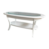 Tavolino classico ovale piano vetro shabby bianco l.110 p.60 h.48 - Mobili 2G