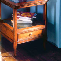 Tavolino classico vetro e legno 1 cassetto finitura bassano l.55 p.55 h.70 - Mobili 2G