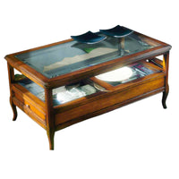 Tavolino classico vetro e legno 2 cassetti finitura bassano l.115 p.65 h.55 - Mobili 2G