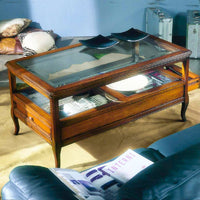 Tavolino classico vetro e legno 2 cassetti finitura bassano l.115 p.65 h.55 - Mobili 2G