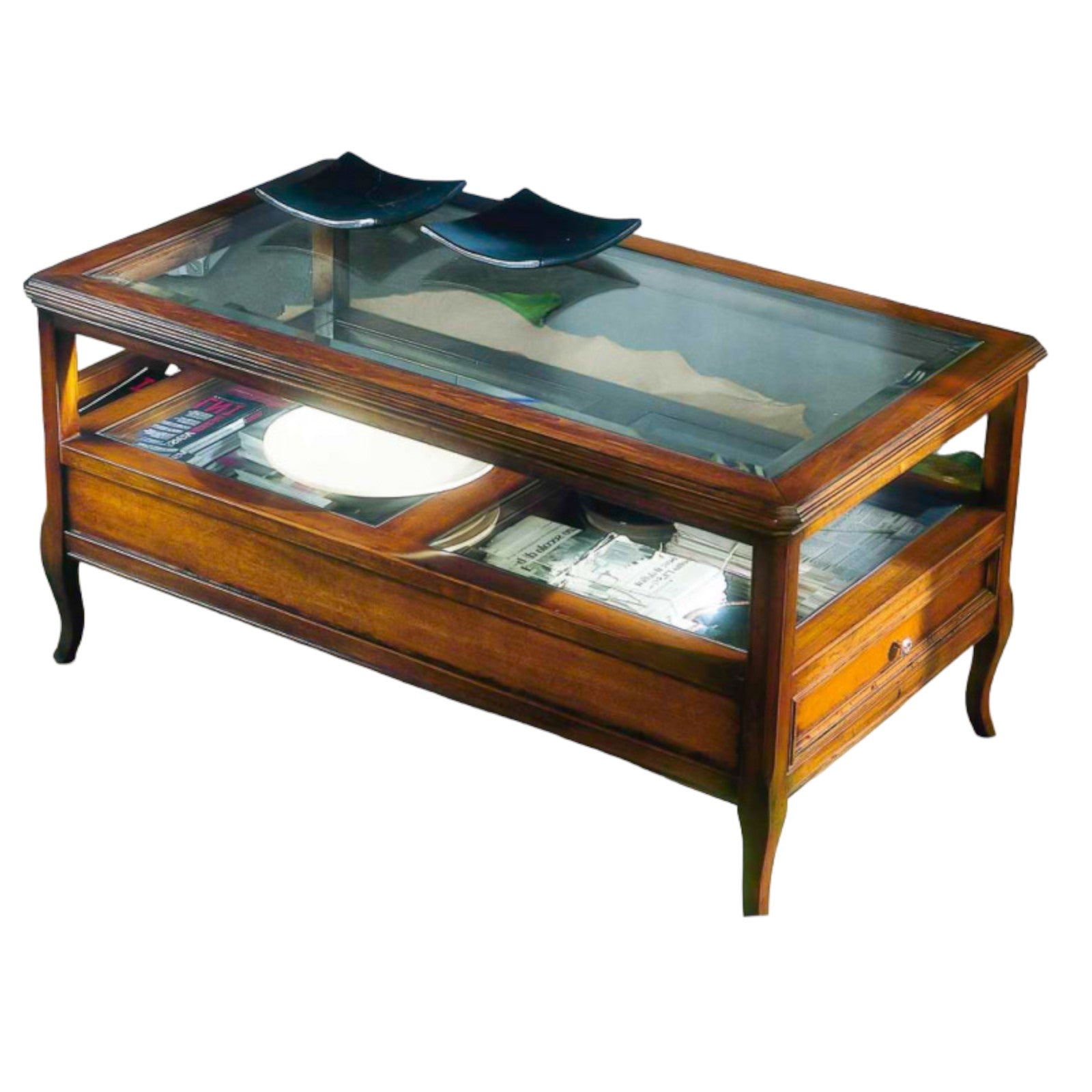 Tavolino classico vetro e legno 2 cassetti finitura bassano l.115 p.65 h.55 - Mobili 2G