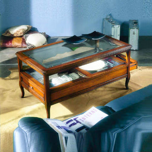 Tavolino classico vetro e legno 2 cassetti finitura bassano l.115 p.65 h.55 - Mobili 2G