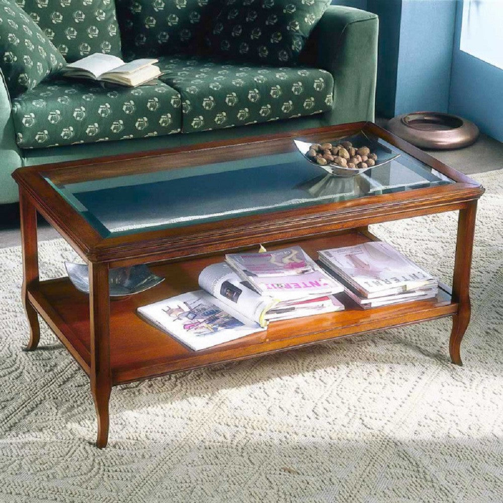 Tavolino classico vetro e legno finitura bassano l.115 p.65 h.55 - Mobili 2G