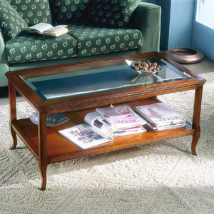 Tavolino classico vetro e legno finitura bassano l.115 p.65 h.55 - Mobili 2G