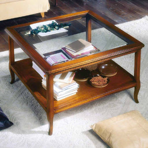 Tavolino classico vetro e legno finitura bassano l.90 p.90 h.55 - Mobili 2G