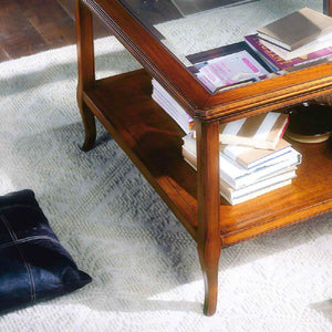Tavolino classico vetro e legno finitura bassano l.90 p.90 h.55 - Mobili 2G