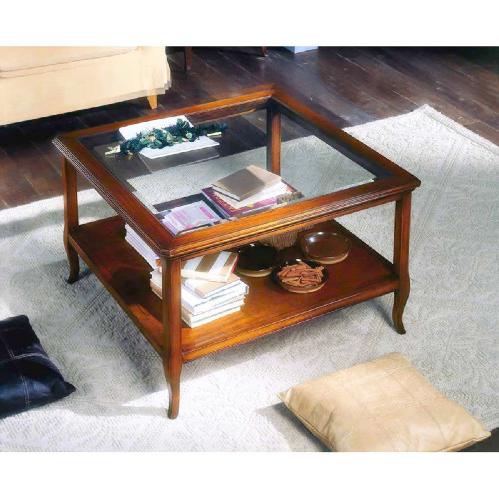 Tavolino classico vetro e legno finitura bassano l.90 p.90 h.55 - Mobili 2G