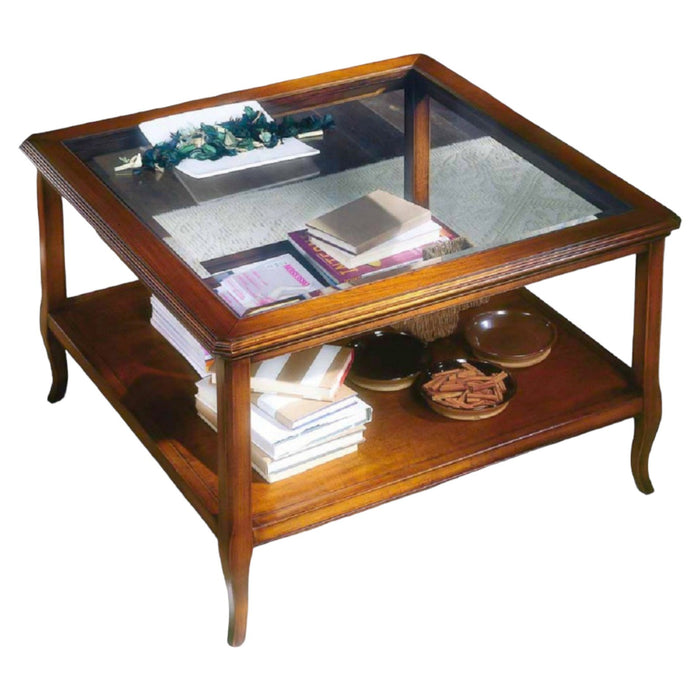 Tavolino classico vetro e legno finitura bassano l.90 p.90 h.55 - Mobili 2G