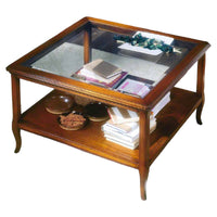 Tavolino classico vetro e legno finitura bassano l.90 p.90 h.55 - Mobili 2G
