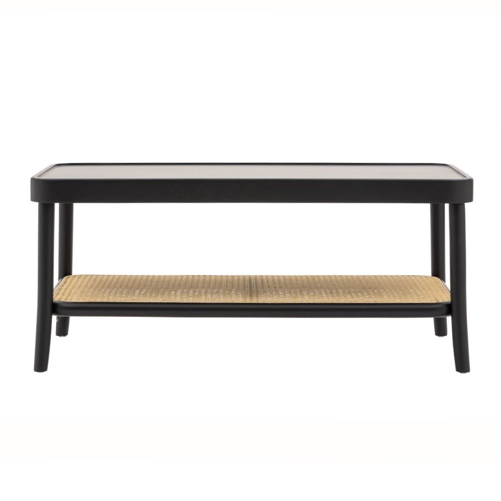 Tavolino contemporaneo legno paglia nero shabby 100x50x43 - Mobili 2G