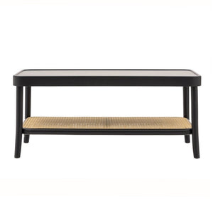 Tavolino contemporaneo legno paglia nero shabby 100x50x43 - Mobili 2G