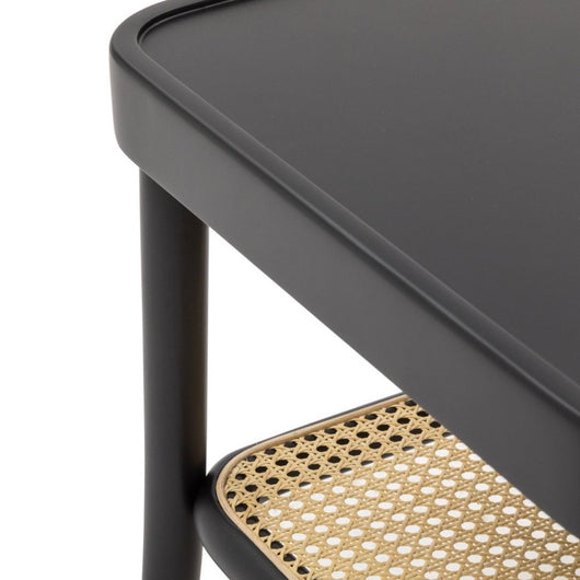 Tavolino contemporaneo legno paglia nero shabby 100x50x43 - Mobili 2G