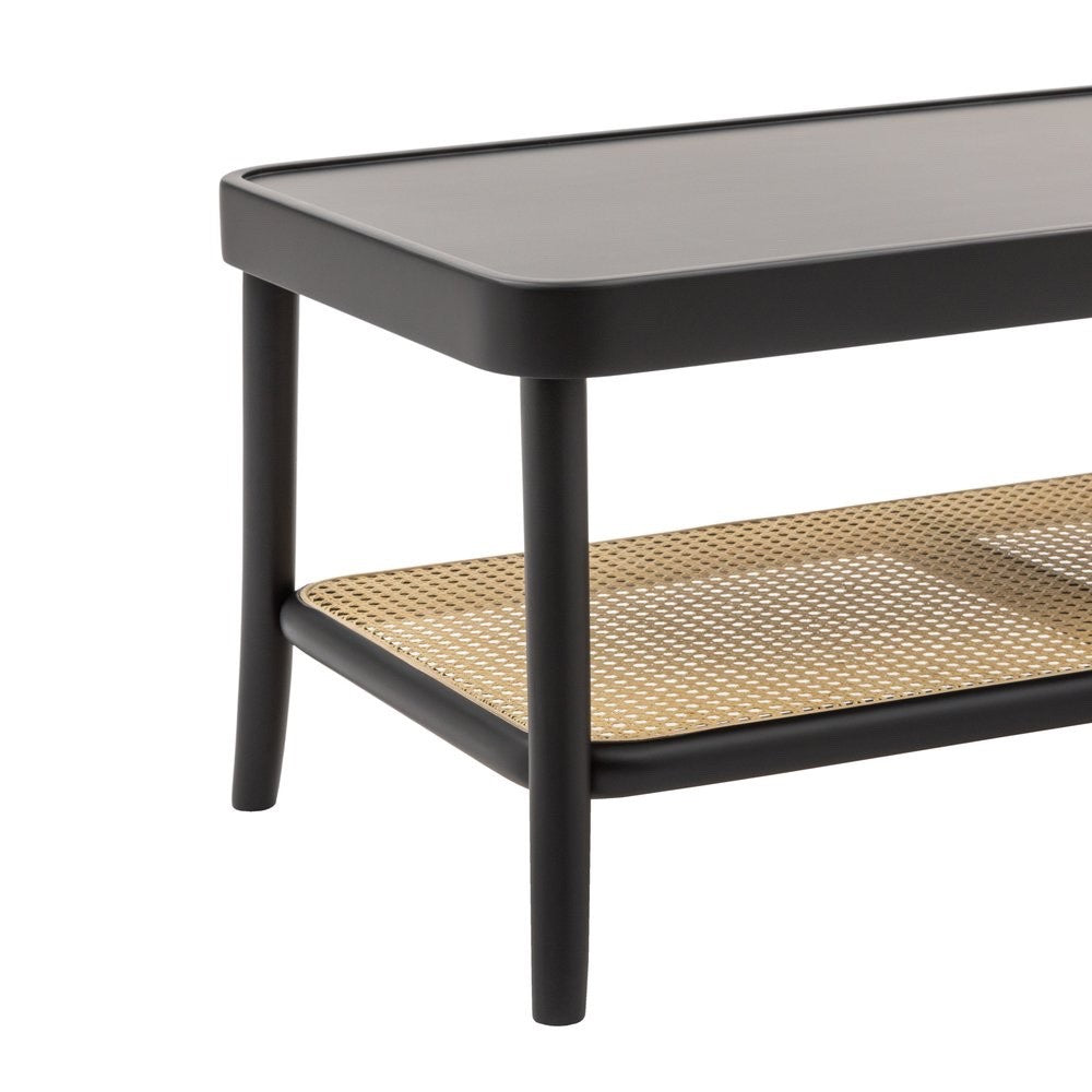 Tavolino contemporaneo legno paglia nero shabby 100x50x43 - Mobili 2G