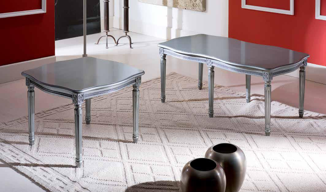 Tavolino laccato argento da salotto in legno con fregi - Mobili 2G