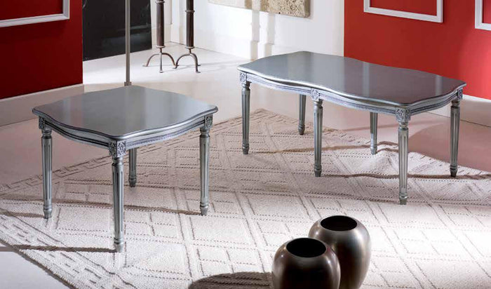 Tavolino laccato argento da salotto in legno con fregi - Mobili 2G