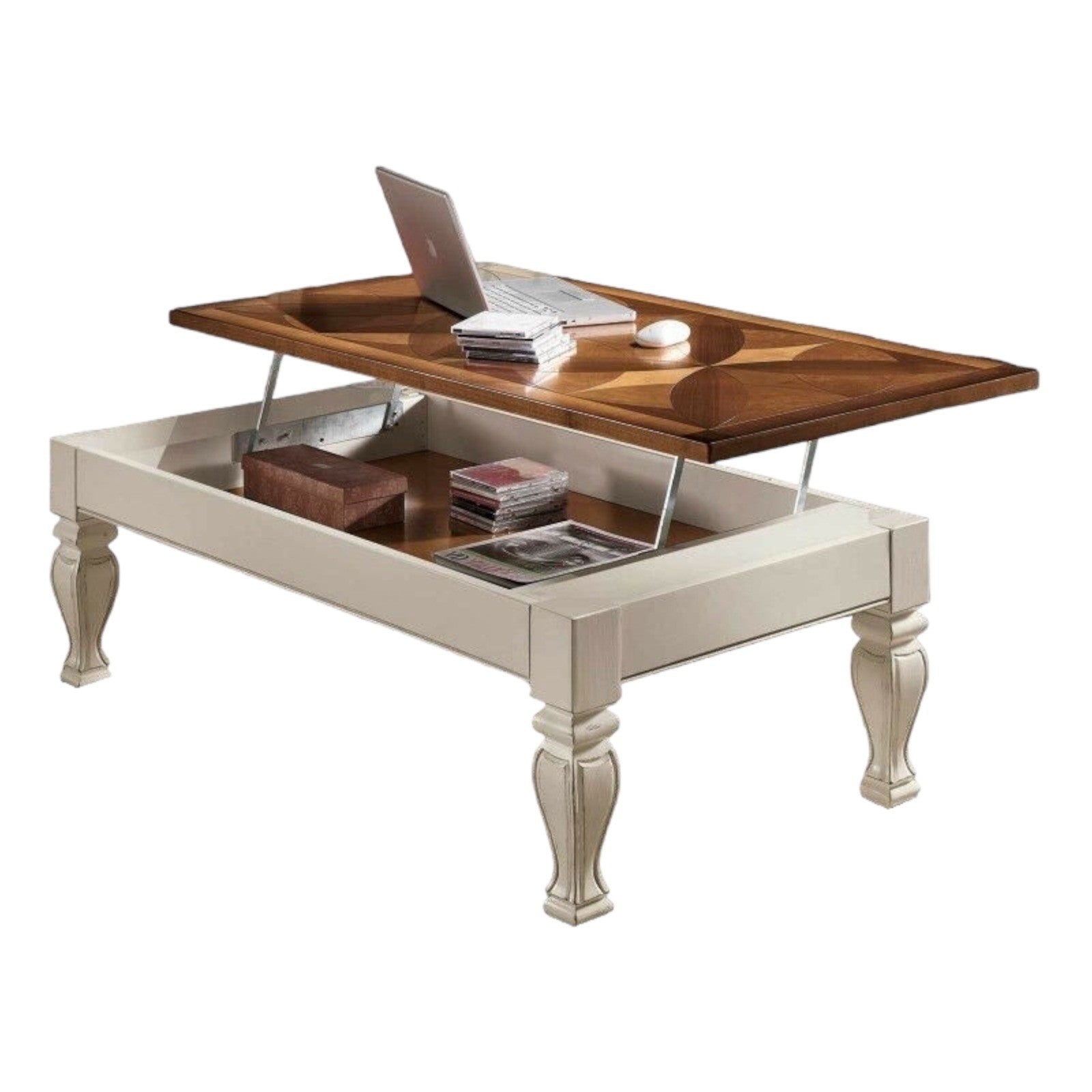 Tavolino piano rialzabile legno shabby 130x70x48 - Mobili 2G