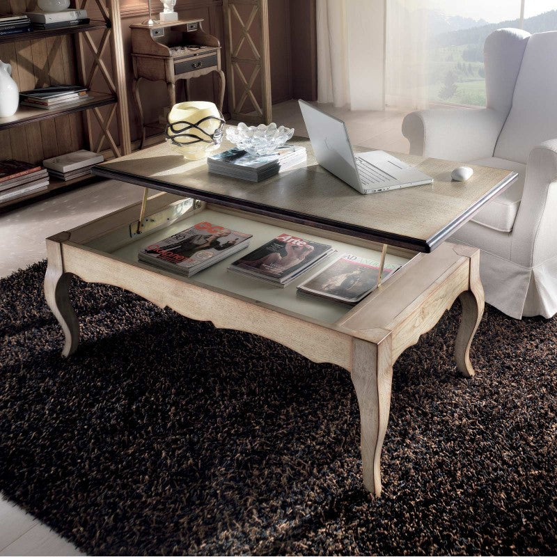 Tavolino piano rialzabile legno shabby 130x70x48 - Mobili 2G