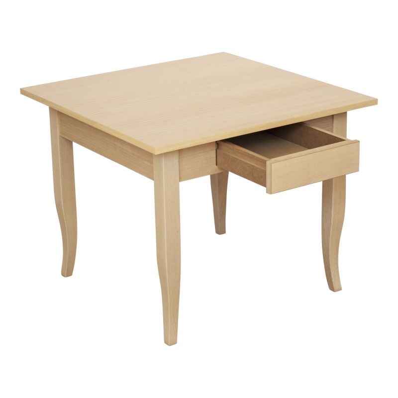 Tavolino quadrato 1 cassetto legno grezzo 50x50x45 - Mobili 2G