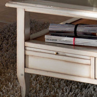 Tavolino quadrato 2 cassetti 2 tiretti legno shabby 90x90x48 - Mobili 2G