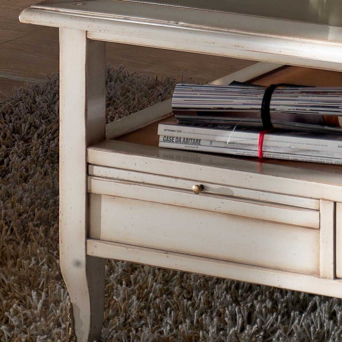 Tavolino quadrato 2 cassetti 2 tiretti legno shabby 90x90x48 - Mobili 2G