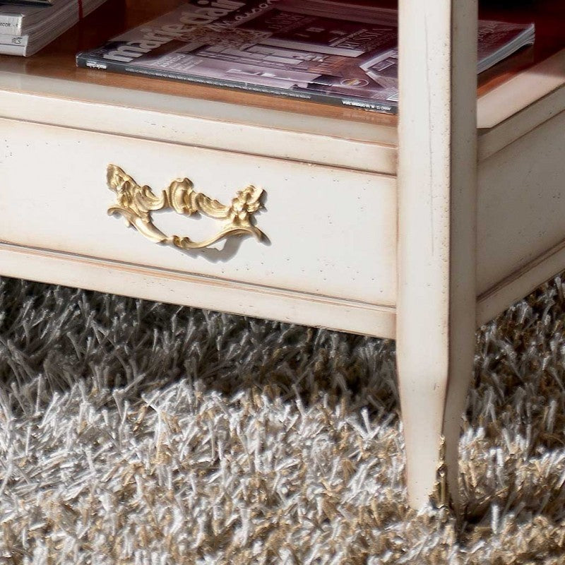 Tavolino quadrato 2 cassetti 2 tiretti legno shabby 90x90x48 - Mobili 2G